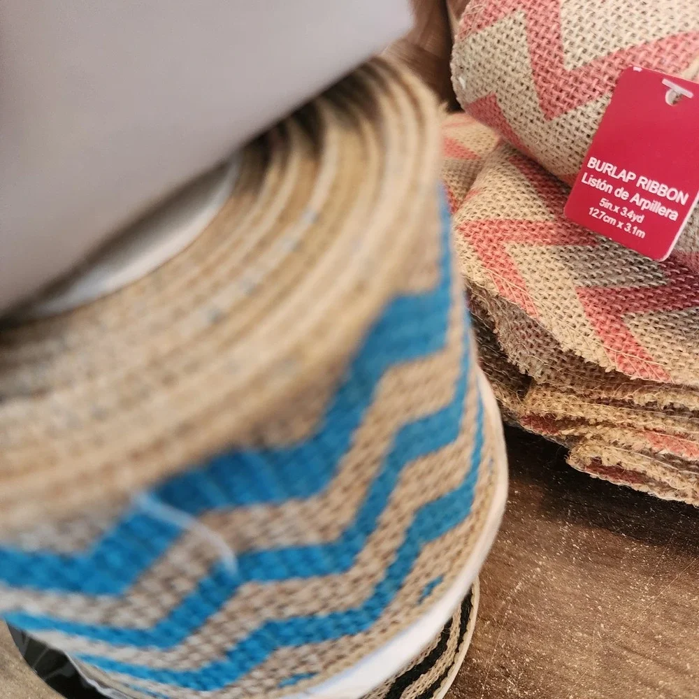 Lot of 6 Assorted Jute Ribbon Burlap Ribbon Chevron Red Green Yellow‎ Blue Black